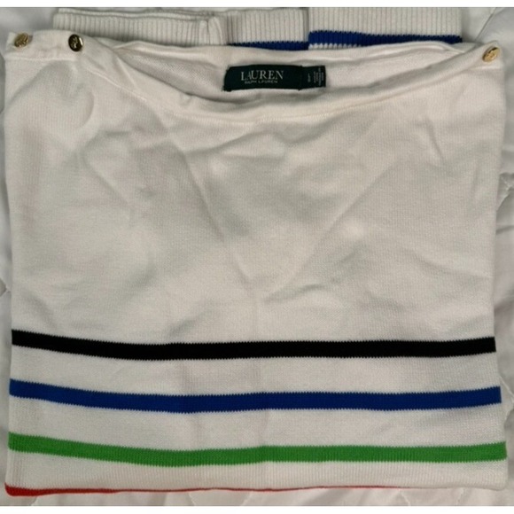 Lauren Ralph Lauren Sweaters - Lauren Ralph Lauren Women's Sweater Size L White Multicolor Stripe‎ Gold Button